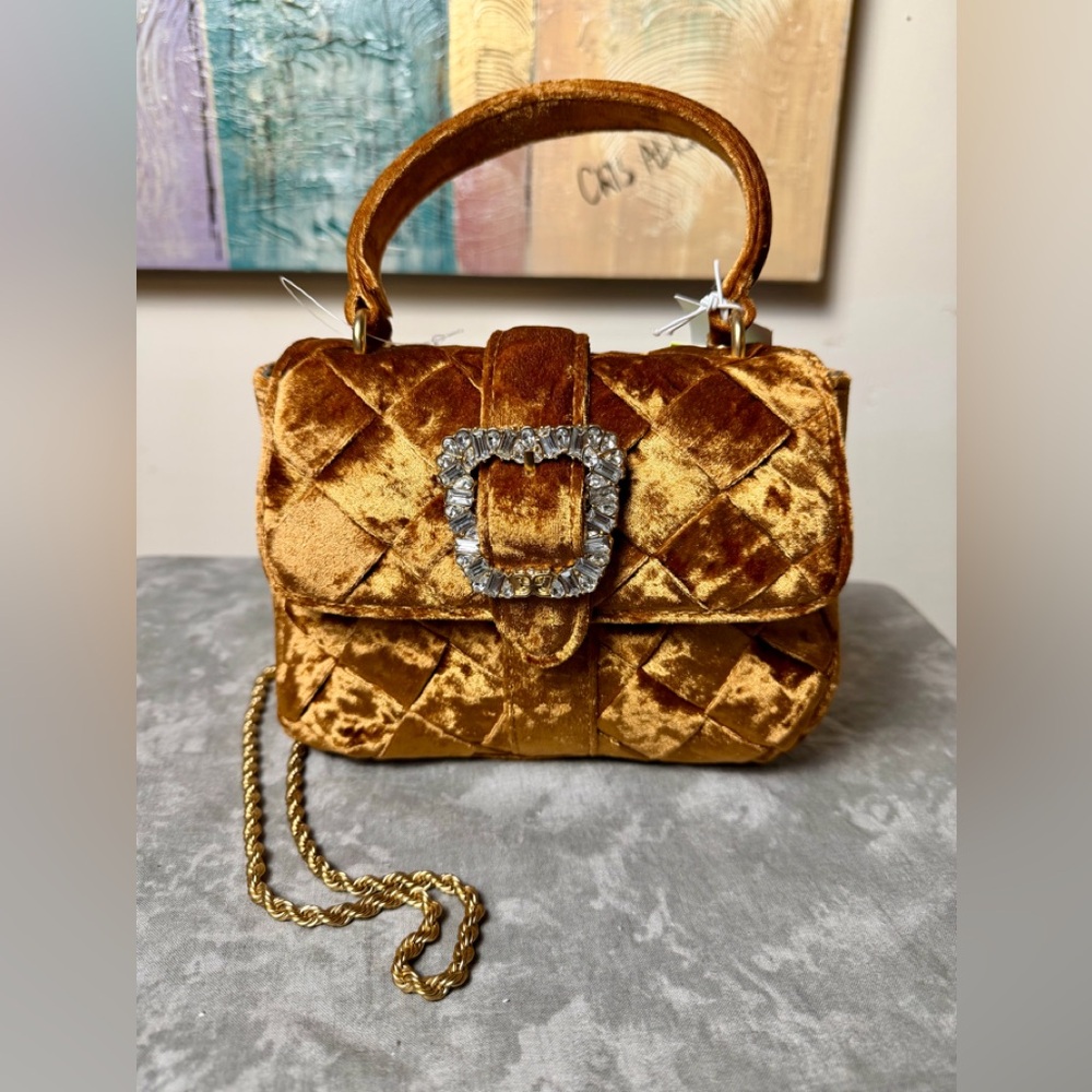 New Sam Edelman Gold Velvet Clutch Bag